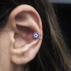 Nazar Boncuğu Rose Kapalama Kıkırdak Gümüş Küpe