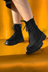 Termo Taban Bağcıklı Ve Fermuarlı Süet Bot-Siyah-38