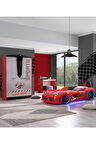 Çocuk Odası - Audi Koltuklu Arabalı Yatak - Sport 3 Kapılı Dolap, Masa - Kırmızı