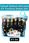 Özel Üretim Yüksek Kaliteli Parlak Astronot Detaylı Şık Tasarım Ofis Okul 6'lı Fosforlu Kalem Seti