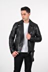 Deri Effect Erkek Siyah Jumbo Spor Hakiki Deri Ceket