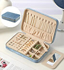 GMN-2 Lüx Kadife Mücevher Takı Kutusu - Yüzük küpe Altın Kolye Takı Organizeri / Aynalı ( GÖK MAVİSİ )