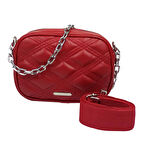 SİA ÇANTA Kapitone Desenli Gümüş Zincir Detaylı Baget Askılı , Örgü Kemer Askılı Omuz Ve Çapraz Çanta