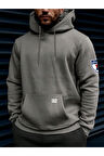 Erkek Duman Gri Baseball Baskılı Kapüşonlu Sweatshirt