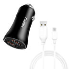 HEPU HP779M QC3.0 2x USB Metal Araç Şarj Aleti USB-Micro USB Kablo Set