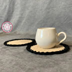 Uretti - Hacer 8870 - El Yapımı 2'li Pamuk İplik Örgü Bardak Altlığı - Bej - 12 Cm