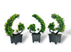 3lü Set Yapay Çiçek Bonsai Ağacı Eğik Model Dekoratif Yapay Ağaç Bonzai 30*15 CM Siyah Saksıda