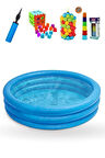 3 Boğumlu Mavi Havuz + Eğitici Set 114 x 25 cm Havuz- Şişme Havuz 100 Top + Oyuncak - Kristal Havuz