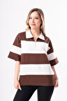 Kadın Polo Yaka Çizgili Oversize T-Shirt
