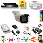 1 Kameralı Set - Yapay Zeka Özellikli İnsan Yüz Araç Tanımalı Gece Renkli Gösteren 5 MP SONY Lensli 8 Warm Ledli FULLHD Güvenlik Kamerası Seti 908W-114