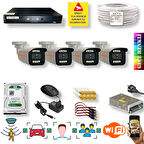 4 Kameralı Set - Yapay Zeka Özellikli İnsan Yüz Araç Tanımalı Gece Renkli Gösteren 5 MP SONY Lensli 8 Warm Ledli FULLHD Güvenlik Kamerası Seti 908W-114