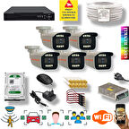 5 Kameralı Set - Yapay Zeka Özellikli İnsan Yüz Araç Tanımalı Gece Renkli Gösteren 5 MP SONY Lensli 8 Warm Ledli FULLHD Güvenlik Kamerası Seti 908W-9008M