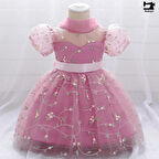 Brodeli Nakış İşlemeli Kız Çocuk Abiye - Bel Kurdalyeli Kız Çocuk Mezuniyet Elbisesi Çocuk Elbise