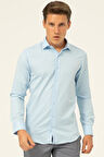 Buz Mavi Slim Fit Armürlü Klasik Yaka Gömlek