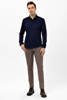 Lacivert Slim Fit Armürlü Klasik Yaka Gömlek