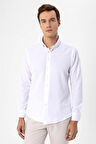 Beyaz Slim Fit Düz Düğmeli Yaka Gömlek