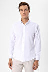 Beyaz Slim Fit Düz Düğmeli Yaka Gömlek