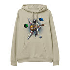 Astro-12  Baskılı Krem Hoodie