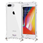 Hippi iPhone 7 Plus Darbe Emici Dayanıklı Sert Şeffaf Silikonlu Askılı Telefon Kılıfı