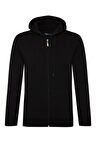 Süvari Üç İplik Kapşonlu Fermuarlı Siyah Sweatshirt