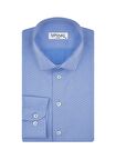Süvari Slim Fit Armür Desenli Mavi Erkek Gömlek