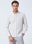 Süvari Slim Fit Uzun Kol Jakarlı Örme Bej Erkek Gömlek