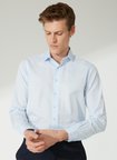 Süvari Slim Fit Klasik Yaka Armürlü Mavi - Buz Erkek Gömlek Gm2024700397