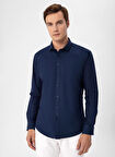 Süvari Slim Fit Klasik Yaka Düz Lacivert Erkek Gömlek GM1007100558