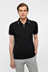 Siyah Slim Fitilli Polo Yaka Tişört