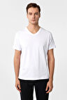 Beyaz Slim Fit Düz V Yaka Tişört