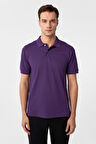 Koyu Lila Regular Armürlü Polo Yaka Tişört