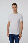 Beyaz Slim Fit Armürlü Bisiklet Yaka Tişört