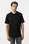Siyah Slim Fit Armürlü Bisiklet Yaka Tişört