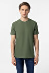 Koyu Haki Slim Fit Armürlü Bisiklet Yaka Tişört