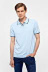 Buz Mavi Regular Düz Polo Yaka Triko Tişört 