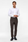 Koyu Kahve Slim Fit Armürlü Kumaş Pantolon