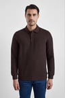 Koyu Kahve Regular Düz Baskısız Selanik Düğmeli Polo Yaka Torba Cep Trikolu Standart Sweatshirt