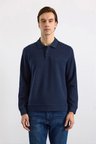 Lacivert Regular Düz Polo Yaka Sweatshirt