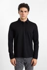 Siyah Regular Dikey Çizgili Baskısız Jakarlı V Pat Polo Yaka Cepsiz Sweatshirt