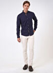 Back and Bond Slim Fit Düğmeli Yaka Düz Lacivert Erkek Gömlek B33W20051