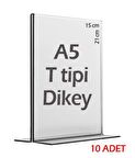 A5 T-Tipi Dikey Şeffaf Pleksi Mika Föylük Menü Broşürlük Etiketlik (10 Adet)