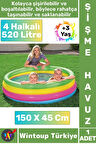 Kompakt Güvenli Eğlenceli Ev Bahçe Teras 520 Litre +3 Yaş 4 Halkalı Renkli ŞİŞME ÇOCUK HAVUZU