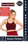 Premium Göğüs Toparlayan Sarkma Önleyen Gündelik Spor Kullanım İnce Askı Pedli Çizgili Crop Büstiyer