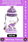 Dayanıklı Tritan Ev Ofis Çocuk Okul Spor BPA İçermeyen Askılı Eğlenceli Renkli Pipetli SULUK 550 ML
