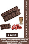 Sıcak Soğuğa Dayanıklı Tatlı Çikolata Jelibon Şık Kahve Çekirdeği Şekilli Esnek Silikon Kalıp 2 Adet