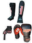 Boks Eldiveni 10 oz/Bandaj 3,5 Metre /Elastik Kick Boks Kaval ve Ayaküstü Koruyucu Set