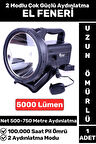 Premium Kamp Avcı Deprem 2 Aydınlatma Modlu Çok Güçlü Beyaz Işık 5000 Lümen Güvenlik EL FENERİ