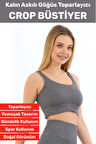 Göğüs Toparlayıcı Sarkma Önleyen Gündelik Spor Kullanım Şık Kalın Askılı Çizgili Crop Büstiyer