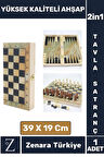 Premium Yüksek Kaliteli Ahşap Arkadaş Oyun Hediyelik Ahşap Tavla Satranç 2 in 1 Oyun Seti 39 X 19 Cm