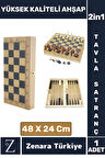 Premium Dayanıklı Ahşap Arkadaş Oyun Hediyelik Şık Ahşap Tavla Satranç 2 in 1 Oyun Seti 48 X 24 Cm